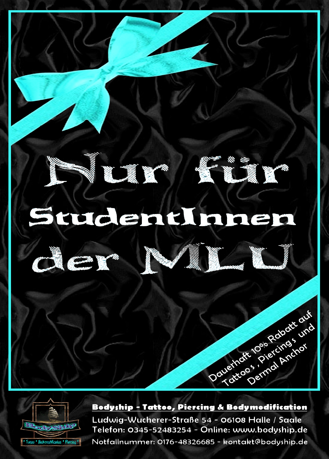 10% Rabatt aufs Tattoo und Piercing für alle MLU Studenten