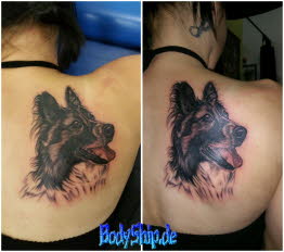 Hunde Kopf Portrt Schulter Tattoo im Bodyship Studio Halle nhe Leipzig